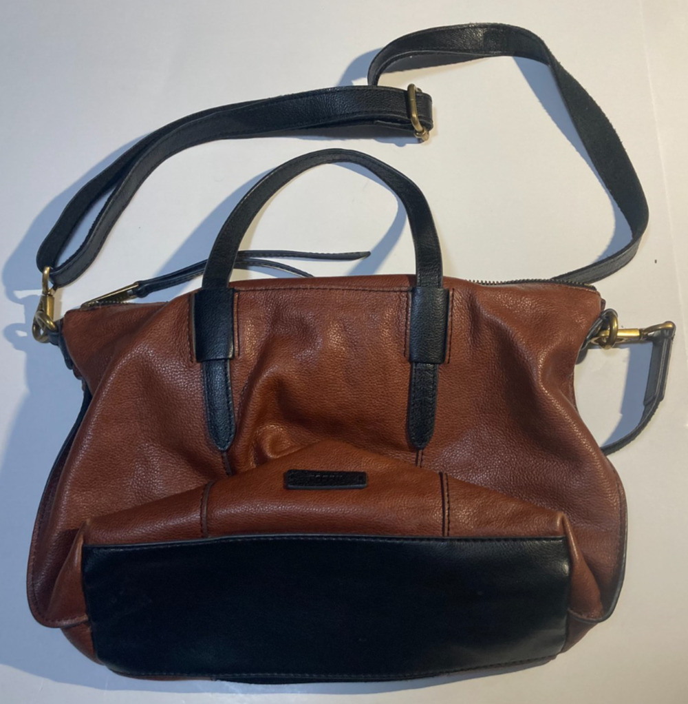 Fossil Skylar Satchel Black and Brown Crossbody